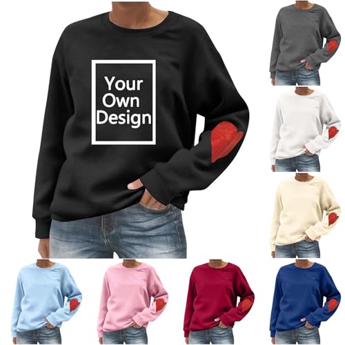 Generisch Sweatshirt Damen Personalisiert Pullover Selbst Gestalten Oberteile Elegante Sweatshirts ohne Kapuze Pulli Bedrucken Lassen Wollpullover Lässig Sweater mit Foto Streetwear Schwarz M von Generisch