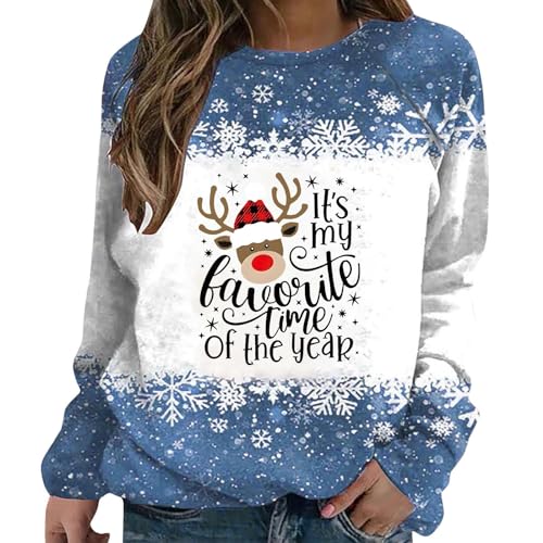 Generisch Sweatshirt Damen Rot Weinglas Druck Weihnachtspullover Teenager Mädchen Rundhals Langarm Sweatshirt Christmas Pullover Weihnachtspulli Herbst Langarmshirt Oberteile Tops(E Hellblau,4XL) von Generisch