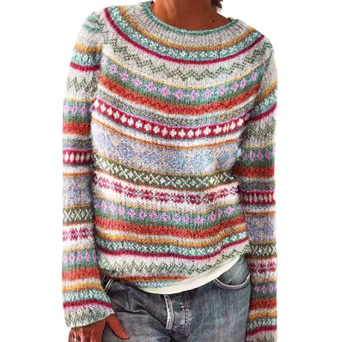 Generisch Sweatshirt Damen Warm Ohne Kapuze, Strickpullover Damen Bunt, Strickpulli Rundhals Pullover Leichtgewichts Kuschelpullover Bequeme Sweatpullover Warm Langarmpullover Weich Strickshirt von Generisch