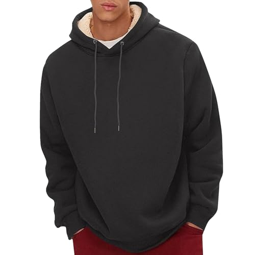 Generisch Sweatshirt Herren Baumwolle XXL Kapuzenpullover Herren Schwarz Regular Fit Pullover Verdicken Hoody Plus Samt Wintermantel Langarm Kapuzenmantel Herbst Winter Sweater Bequeme Sportoberteil von Generisch