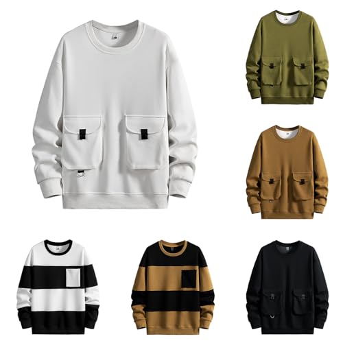 Generisch Sweatshirt Herren Langarm Mit Rechteckiger Tasche Rundhals Sweatshirts Reine Farbe Und Patchworkfarbe Blusen Ohne Kapuze Pullover Fall Winter Fashion Casual Langarmshirt Oversize Tops von Generisch