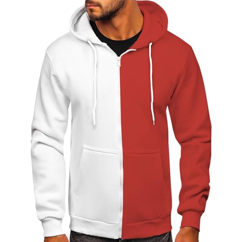 Generisch Sweatshirt Herren Mit Kapuze, Hooded Sweatjacke Kapuzenpullover Basic Hoodie Reißverschluss Langarm Farbblock Hoodie (M, White) von Generisch