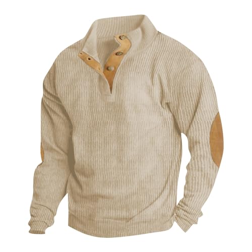 Generisch Sweatshirt Herren Ohne Kapuze, Pullover Casual Regular Fit Kapuze Henley Sweatshirt Herrenmode Langarm Mit Stehkragen Pullover Schwarz Men Sweatshirt Pullover Shirt (XL, Beige) von Generisch