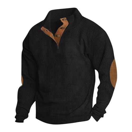 Generisch Sweatshirt Herren Ohne Kapuze, Pullover Casual Regular Fit Kapuze Henley Sweatshirt Herrenmode Langarm Mit Stehkragen Sweatshirt Baumwolle Oversize Sweatshirt Pullover (3XL, Black) von Generisch