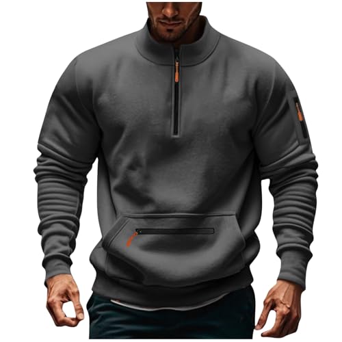 Generisch Sweatshirt Herren Reißverschluss Pullover Gym Sweatshirts Rundhal Herbst Winter Übergangsjacke Stretchy Winddicht Sportshirt Klassische Outdoor Bekleidung Slim Fit Oberteil von Generisch
