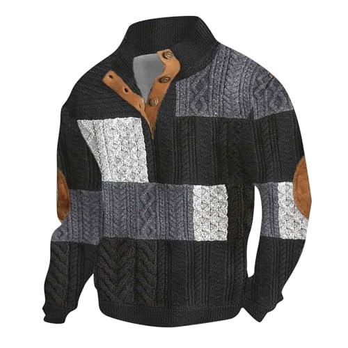 Generisch Sweatshirt Herren ohne Kapuze Pullover 3D Drucken Casual Langarm Cord Poloshirt Stehkragen Button Classic Sweater Herbst Winter Casual Pulli Langarm Funktionsshirt Winterpullover Streetwear von Generisch