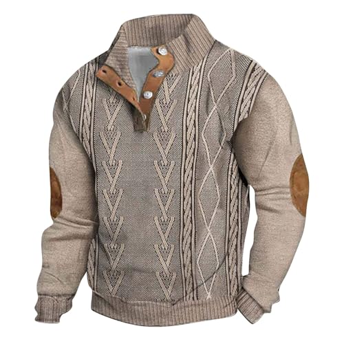 Generisch Sweatshirt Herren ohne Kapuze Pullover 3D Drucken Casual Langarm Cord Poloshirt Stehkragen Button Classic Sweater Herbst Winter Casual Pulli Langarm Funktionsshirt Winterpullover Streetwear von Generisch
