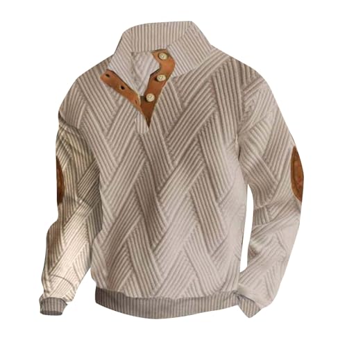 Generisch Sweatshirt Herren ohne Kapuze Pullover 3D Drucken Casual Langarm Cord Poloshirt Stehkragen Button Classic Sweater Herbst Winter Casual Pulli Langarm Funktionsshirt Winterpullover Streetwear von Generisch