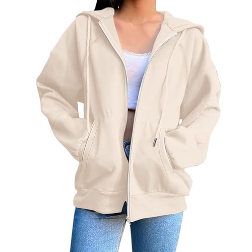 Generisch Sweatshirt Jacke Damen Leicht Übergangsjacke mit Kapuze Zipper Hoodie Einfarbig Kapuzenjacke Basic Hoodies Teenager Mädchen Sweatshirt College Jacke Baumwoll Sportjacke Trainingsjacke von Generisch