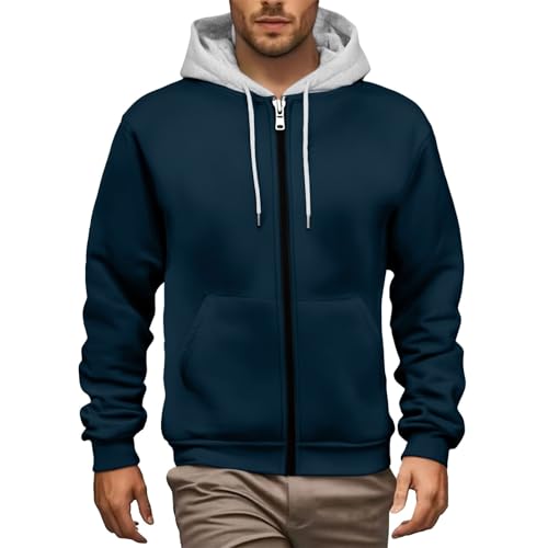 Generisch Sweatshirt Jacke Herren, Hoody Herren mit Kapuze Freizeit Kordelzug Sweatshirt mit durchgehendem Reißverschluss Stylisch Fullzip Taschen Kapuzenpullover Male XXL von Generisch
