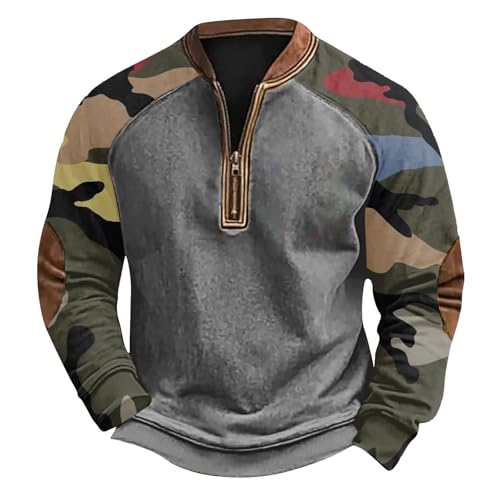 Generisch Sweatshirt Jacke Herren, Outdoor Half Zip Camouflage Us Bunwehr Pullover, Zipper Warme Multicam Outdoor Pullover Herren Cargo Reissverschluss Kleidung 4XL von Generisch