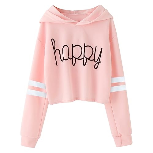 Generisch Sweatshirt Mädchen Türkis Active Full Sleeves Hoodies Sweatshirts mit Kurzer Pullover Letter Print Striped Teen Crop Tops Girls Tops Pullover Für Mädchen Größe 140 (10-11 Years) von Generisch