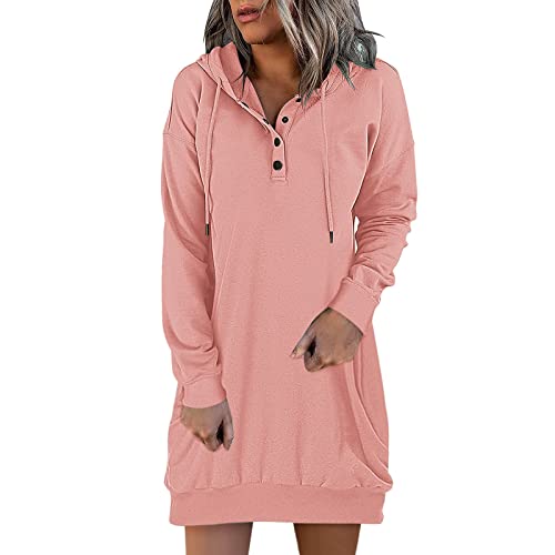 Generisch Sweatshirtkleid Damen Langarm Lang Oversize Schwarz Hoodie Kleid Mit Kapuze Taschen Baumwolle XXL XXL Sweatkleid Herbst Vintage Große Größen Pulloverkleid Kapuzenkleid Sweatshirt Kleid von Generisch