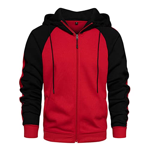 Generisch Sweatshirts&Kapuzenpullover für Herren, Sweatjacke Herren,Winterjacke Fleecejacke Mit Kapuze Herren Zip Hoodie Pullover Schwarz Zipper Y2K Strickjacke Reissverschluss Pullover (L, Rot) von Generisch