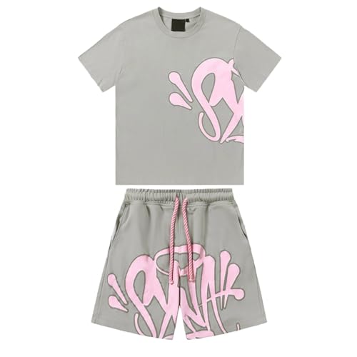 Generisch Syna World Herren T-Shirt und Shorts Set 2 Teiliges Sommer Tracksuit Trainingsanzug Jogginganzug Brief Drucken Y2K Hip Hop Kurzarm T-Shirts und Hose Sportanzug von Generisch