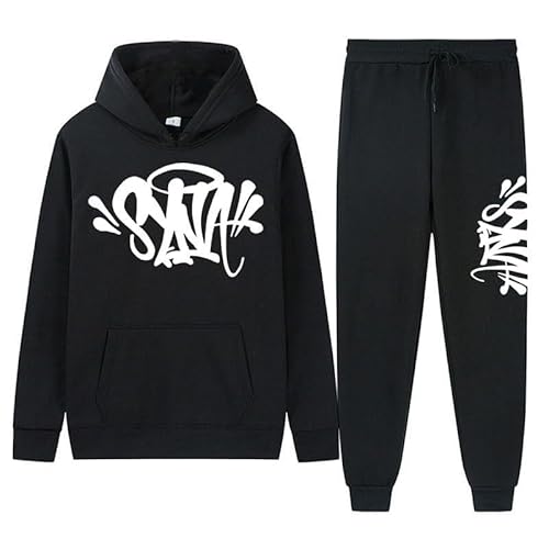 Generisch Syna World Jogginganzug für Herren,Syna World Trainingsanzug Buchstaben Druck Lose Hoodies und Jogginghosen Y2K Hip Hop Streetwear Unisex Essentials Unisex Pullover Tech Fleece Anzug von Generisch