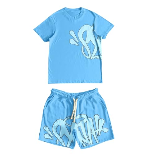 Generisch Syna World T-Shirt und Shorts Set 2 Teiliges Bequeme Sommer Outfit Oversized Sport Kleidung Zweiteiler Trainingsanzug Jogginganzug Kurzarm Y2K Hip Hop Unisex Männer Loungewear von Generisch