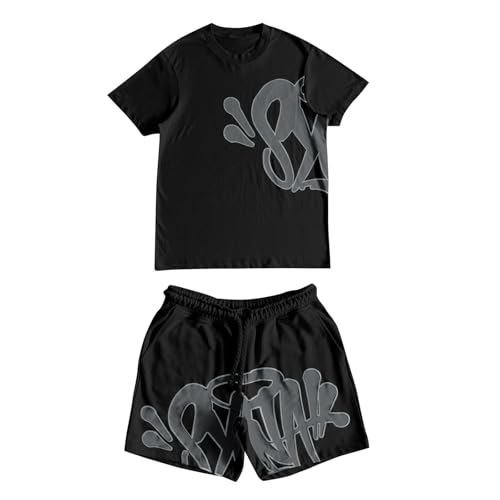 Generisch Syna World T-Shirt und Shorts Set 2 Teiliges Bequeme Sommer Outfit Oversized Sport Kleidung Zweiteiler Trainingsanzug Jogginganzug Kurzarm Y2K Hip Hop Unisex Männer Loungewear von Generisch