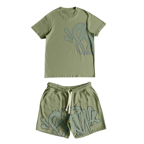 Generisch Syna World T-Shirt und Shorts Set 2 Teiliges Bequeme Sommer Outfit Oversized Sport Kleidung Zweiteiler Trainingsanzug Jogginganzug Kurzarm Y2K Hip Hop Unisex Männer Loungewear von Generisch