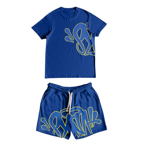 Generisch Syna World T-Shirt und Shorts Set 2 Teiliges Bequeme Sommer Outfit Oversized Sport Kleidung Zweiteiler Trainingsanzug Jogginganzug Kurzarm Y2K Hip Hop Unisex Männer Loungewear von Generisch
