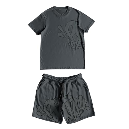 Generisch Syna World T-Shirt und Shorts Set 2 Teiliges Bequeme Sommer Outfit Oversized Sport Kleidung Zweiteiler Trainingsanzug Jogginganzug Kurzarm Y2K Hip Hop Unisex Männer Loungewear von Generisch