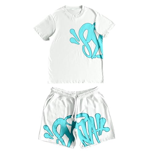 Generisch Syna World T-Shirt und Shorts Set 2 Teiliges Bequeme Sommer Outfit Oversized Sport Kleidung Zweiteiler Trainingsanzug Jogginganzug Kurzarm Y2K Hip Hop Unisex Männer Loungewear von Generisch