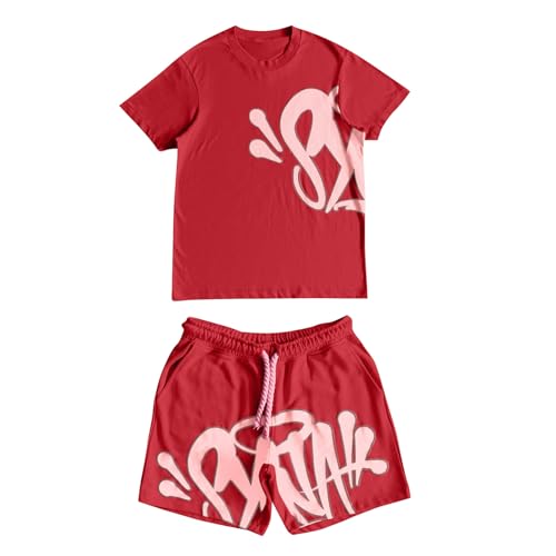 Generisch Syna World T-Shirt und Shorts Set 2 Teiliges Bequeme Sommer Outfit Oversized Sport Kleidung Zweiteiler Trainingsanzug Jogginganzug Kurzarm Y2K Hip Hop Unisex Männer Loungewear von Generisch