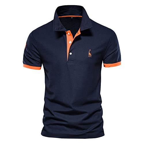 Generisch T-Shirt, Herren Kurzarm Baumwolle Einfarbig Basic Golf T Shirt Giraffe Stickerei Polohemd Sommer Shirt Koszulka Meska Poloshirt Erkek Tişört Tshirt Slim Fit Tshirt (XXL, Marine) von Generisch