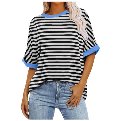Generisch T-Shirt Damen, Gestreiftes Shirt Damen Schwarz Weiß Bluse, Tshirt Damen Sommer Locker Oversize Tops Lässig Teenager Mädchen Streifen Sportshirt Elegant Oberteile Bunt Rundhals Blusehemd Generisch T-Shirt Damen, Gestreiftes Shirt Damen Schwarz Weiß Bluse, Tshirt Damen Sommer Locker Oversize Tops Lässig Teenager Mädchen Streifen Sportshirt Elegant Oberteile Bunt Rundhals Blusehemd von Generisch