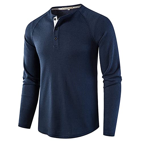 Generisch T Shirt Herren, Langarmshirt Longsleeve V-Ausschnitt Henley T Shirt Moderner Männer Shirt Herren MTB Hose Lang Unterzieher Fußball Seemless Langarm Tshirt Sport Jersey (XL, Blau) von Generisch