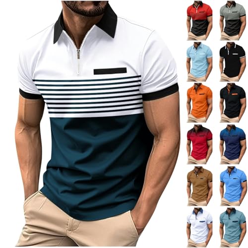 Generisch T Shirts Männer, Herren, T Shirts Hemd Herren Kurzarm Gestreift Druck T-Shirt Sommer Golf Sports Polohemd Shirts (XL, White) von Generisch
