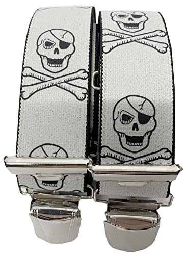 EDERER TOTENKOPF HOSENTRÄGER | UNISEX| 4 starken Metallclips| 35mm breit-110 cm lang| Party| Fasching| Karneval|KlassischTotenkopfWeiß ST-024 von EDERER