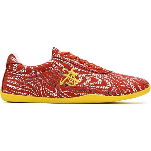 Generisch Tai Chi Kung Fu Schuhe Leinwand, rutschfeste Kampfsportschuhe für Herren Damen Kinder, Atmungsaktive Wu SHU Wing Chun Sneakers für Taekwondo Karate Training (Rot,40) von Generisch