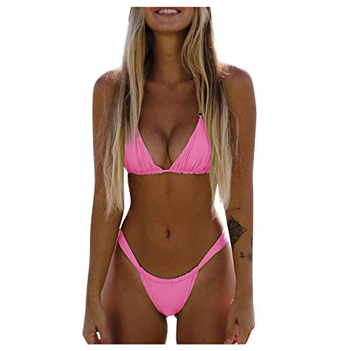 Generisch Tanga Bikini Bikini-Sets für Damen Sexy Brazilian Bademoden String Triangel Bikinioberteil + High Cut Tangas Zweiteiler Badeanzüge Rückenfrei Klassischer Neckholder Boho Strandmode (M) von Generisch
