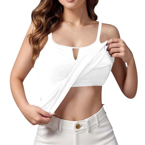 Generisch Tank top mit integriertem BH longtops Damen lang BH Hemd Damen mit Cups Tanktops Frauen trägertop cami top Sport Tops Weiß S von Generisch
