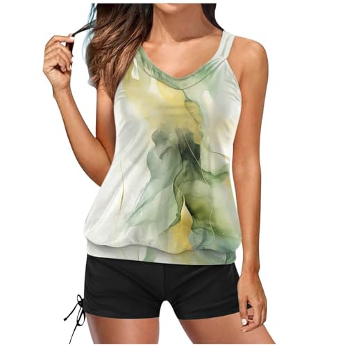Generisch Tankini Damen,Elegant BadeanzüGe FüR Frauen Hohe Taille Schwimmbekleidung Zum Surfen Tanktop Mit Boyshort-Set Große Größe Badeanzug Strandmode bergroßer von Generisch