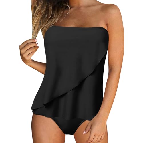 Generisch Tankini Damen Bademode Bauchweg Set Push Up Bauch Weg Tankini Damen Freizeit Tankini Badeanzug Zweiteiler Tankinis Set Elegant Badeanzüge für Damen Tankini Oberteil mit Dreieck Unterhosen von Generisch