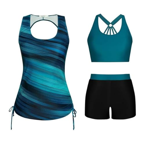 Generisch Tankini Damen Bauchweg 3-Teiliger Badeanzug Blumen Drucken Bademode Push Up Bikini Set High Waist Tankinis Sommer Badeanzüge Sport Bikinioberteile Und Badeshorts Strand(#10-03, L) von Generisch