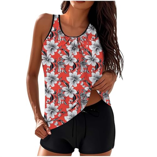 Generisch Tankini Damen Bauchweg Badeanzug Set Zweiteiler Push Up Bademode Drucken Freizeit Schwimmanzug Oberteil Mit High Waist Badeshorts Strandmode Elegant Große Größen Badeanzüge für Damen von Generisch