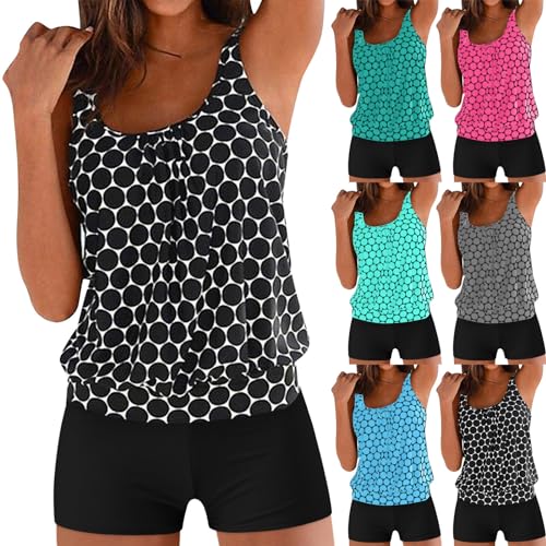 Generisch Tankini Damen Bauchweg Bademode Set Freizeit Badeanzug Tankinis Zweiteiler Sets Große Größen Sommer Elegant Badeanzüge Für Frauen Oberteil mit Badeshorts von Generisch