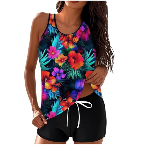 Generisch Tankini Damen Bauchweg Bademode Set Freizeit Badeanzug Tankinis Zweiteiler Sets Sommer Elegant Badeanzüge für Damen Oberteil mit Badeshorts Schwimmanzug Badebekleidung Strandmode von Generisch