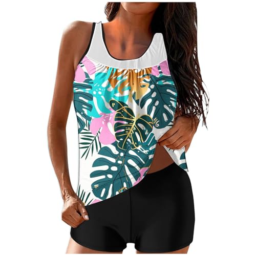 Generisch Tankini Damen Bauchweg Bademode Set Freizeit Badeanzug Tankinis Zweiteiler Sets Sommer Elegant Badeanzüge für Damen Oberteil mit Badeshorts Schwimmanzug Badebekleidung Strandmode von Generisch