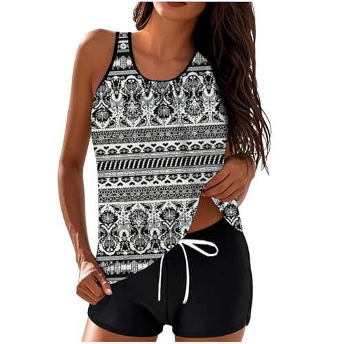 Generisch Tankini Damen Bauchweg Bademode Set Freizeit Badeanzug Tankinis Zweiteiler Sets Sommer Elegant Badeanzüge für Damen Oberteil mit Badeshorts Schwimmanzug Badebekleidung Strandmode von Generisch