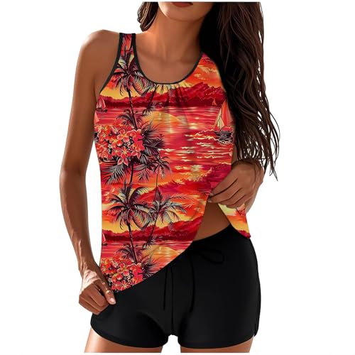 Generisch Tankini Damen Bauchweg Bademode Set Freizeit Badeanzug Tankinis Zweiteiler Sets Sommer Elegant Badeanzüge für Damen Oberteil mit Badeshorts Schwimmanzug Badebekleidung Strandmode von Generisch