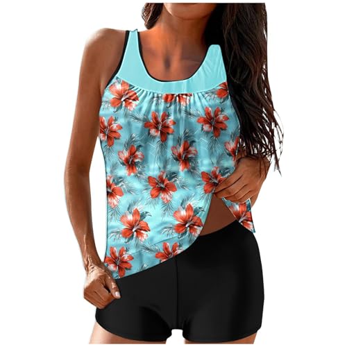 Generisch Tankini Damen Bauchweg Bademode Set Freizeit Badeanzug Tankinis Zweiteiler Sets Sommer Elegant Badeanzüge für Damen Oberteil mit Badeshorts Schwimmanzug Badebekleidung Strandmode von Generisch