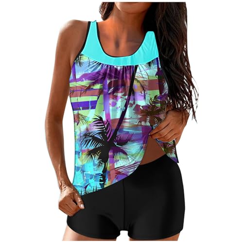 Generisch Tankini Damen Bauchweg Bademode Set Freizeit Badeanzug Tankinis Zweiteiler Sets Sommer Elegant Badeanzüge für Damen Oberteil mit Badeshorts Schwimmanzug Badebekleidung Strandmode von Generisch
