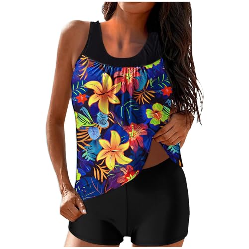 Generisch Tankini Damen Bauchweg Bademode Set Freizeit Badeanzug Tankinis Zweiteiler Sets Sommer Elegant Badeanzüge für Damen Oberteil mit Badeshorts Schwimmanzug Badebekleidung Strandmode von Generisch
