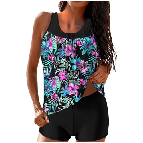 Generisch Tankini Damen Bauchweg Set Große Größen Badeshorts mit Oberteil Bademode Badeanzug Push Up Strand Schwimmanzug Badeanzüge Sommer Zweiteilig Badebekleidung S-XXL von Generisch