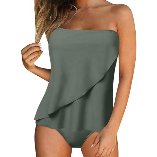 Generisch Tankini Damen Bauchweg Zweiteilig Badeanzug Push up Bademoden Plus Große Größen Tankini Set Tankini Oberteil mit Badeshorts Elegant Sommer Badeanzüge Strand Schwimmanzug Tank Top und Shorts von Generisch
