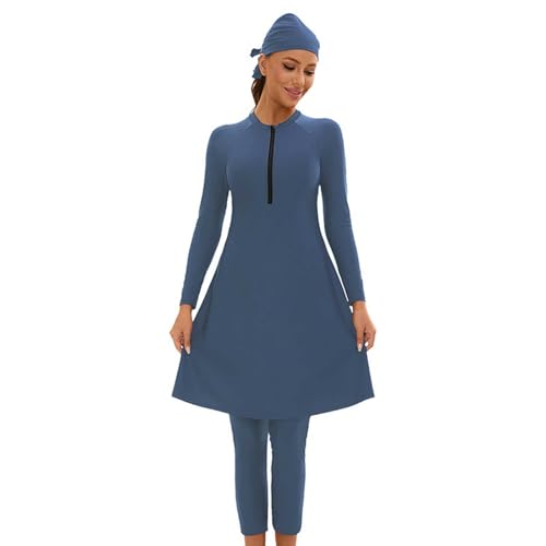 Generisch Tankini Damen Große Größen Muslimische Bademode Badeanzug Full Cover Bescheidene Badebekleidung Modest Muslim Swimwear Beachwear Burkini Langarm Tops Und Hose von Generisch